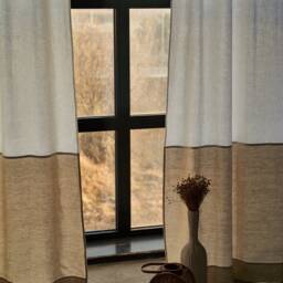 Linen Curtain Panels - Set Of 2 Color Block Tab Top, Semi-Sheer - thumbnail 2