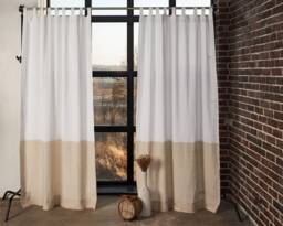 Linen Curtain Panels - Set Of 2 Color Block Tab Top, Semi-Sheer