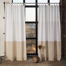 Linen Curtain Panels - Set Of 2 Color Block Tab Top, Semi-Sheer - thumbnail 3