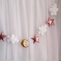 Gold Stars, Moon & Clouds Garland, Nursery Decor, Crib Banner, Gold Star Banner, Gold Stars Garland, Sky Nursery Decor, Baby Shower, Baby Gift - thumbnail 3