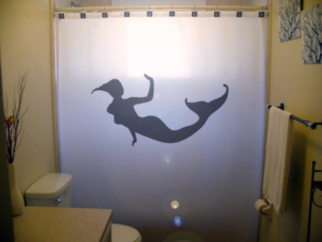 Whimsical Mermaid Fabric Shower Curtain, Fantasy Bathroom Decor - image 1