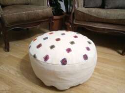 Kilim Pouf Ottoman 20x8 Inches Turkish Vintage Poufs Floor Pillow Cover Oversize Anatolian Cicim - thumbnail 1