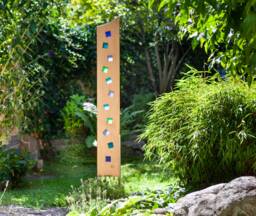 Garden Sculpture Made Of Wood & Glass. A Unique, Handmade, Weatherproof Garden Decoration
