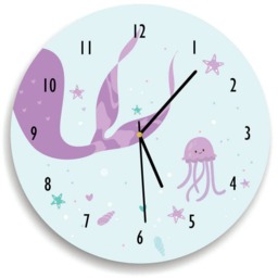 Mermaid Tail Wall Clock, Children Room Decor Wall Clock For Girls Bedroom, Purple & Mint