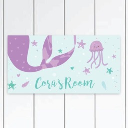 Mermaid Tail Wall Clock, Children Room Decor Wall Clock For Girls Bedroom, Purple & Mint - thumbnail 4