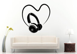 Dj Music Headphones With Love Heart Wall Decal Vinyl Sticker Mural Room Decor L1236 - thumbnail 1