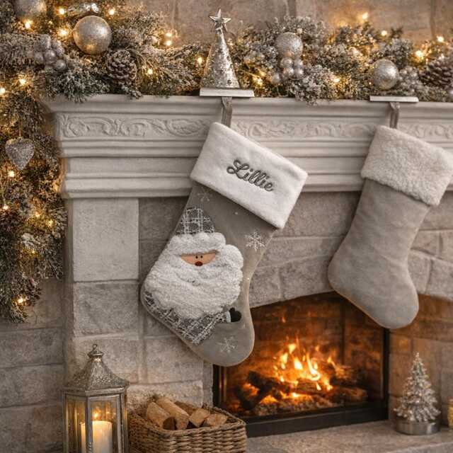 Personalised Silver Grey Santa Deluxe Christmas Stocking, Personalized Gift, Personalised Grey Stocking - image 1