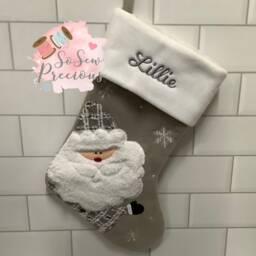 Personalised Silver Grey Santa Deluxe Christmas Stocking, Personalized Gift, Personalised Grey Stocking - thumbnail 2