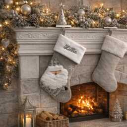 Personalised Silver Grey Santa Deluxe Christmas Stocking, Personalized Gift, Personalised Grey Stocking