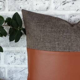 Terracotta Faux Leather Pillow Cover Dark Brown Fabric Accent, 16x16'' - thumbnail 2