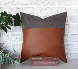 Terracotta Faux Leather Pillow Cover Dark Brown Fabric Accent, 16x16''