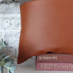 Terracotta Faux Leather Pillow Cover Dark Brown Fabric Accent, 16x16'' - thumbnail 3
