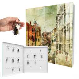 Colorful City Wall Mounted Key Cabinet, Beige Box For Wall, Painterly Cities, Lovers Of Urban Landscapes - thumbnail 2