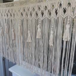 Macrame Window Curtain Valance Over The Bed Wll Hanging Short Kitchen Wedding Backdrop Bohemian Bedroom Decor Boho Nursery - thumbnail 2