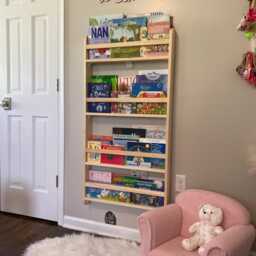 Wall Mounted 4 Shelves Space Saver Kids Bookshelf, Montessori Book Display For Baby, Organiser Room, Gift Baby - thumbnail 3