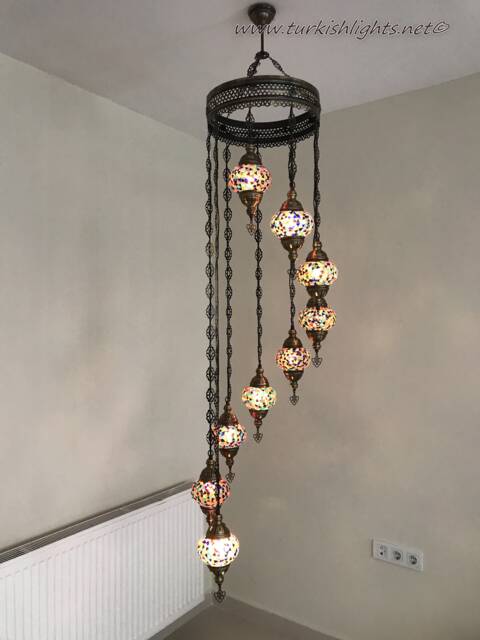 9 Ball Turkish Mosaic Chandelier, Multi-Color - image 1