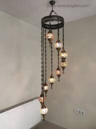 9 Ball Turkish Mosaic Chandelier, Multi-Color