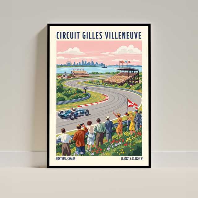 Circuit Gilles Villeneuve, Montreal F1 Racing Travel Poster - Canada Illustration Motorsport Race Track Art Print - image 1