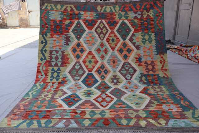 5x7 Geometric Design Kilim Rug, Boho Afghan Handmade Wool Flatweave Natural Veg Dyes Oriental Area Bedroom Living Room - image 1