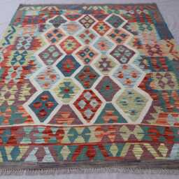 5x7 Geometric Design Kilim Rug, Boho Afghan Handmade Wool Flatweave Natural Veg Dyes Oriental Area Bedroom Living Room - thumbnail 3
