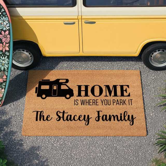 Home Is Where You Park It Custom Camper Motorhome Coir Doormat - Personalized Accessories Gift Rv Rug Campervan - image 1
