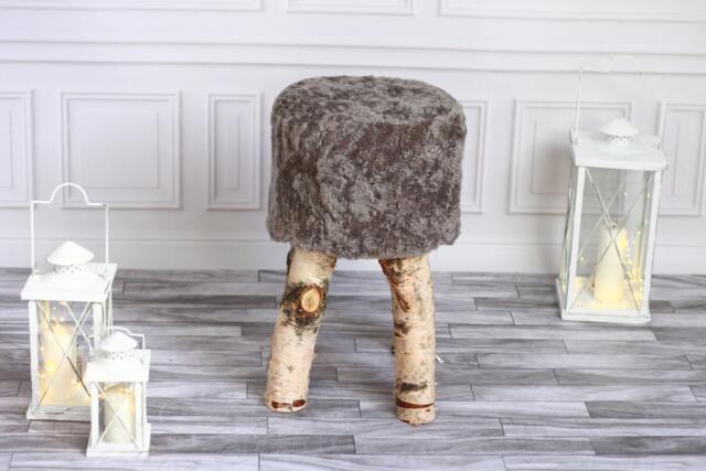 On Sale Sheepskin Stool - Birch Tree Stool Wood Fur Dressing Wooden Scandinavian - image 1