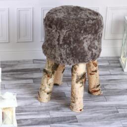 On Sale Sheepskin Stool - Birch Tree Stool Wood Fur Dressing Wooden Scandinavian - thumbnail 2