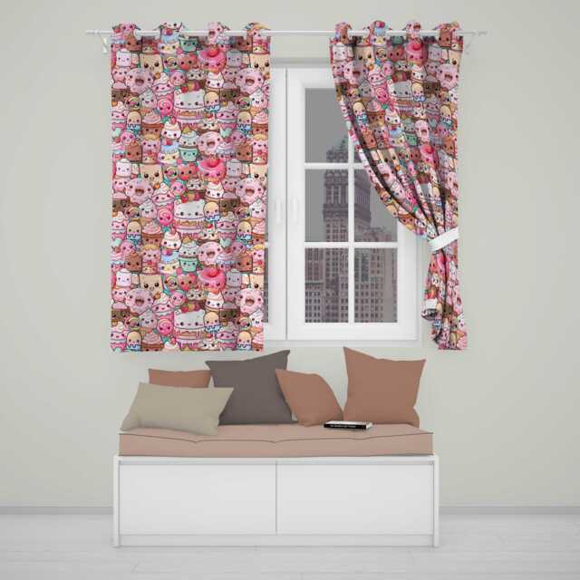 Dessert Cake Cupcake Donut Candy Sweet Treat Collage Pattern Teal Background Readymade Eyelet Ring Top Thermal 100% Blackout Curtains - image 1