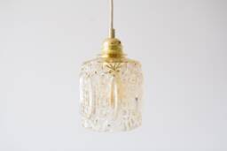 Small Vintage Pendant Lamp Mid Century Modern Hanging Light 60S Ceiling Fixture Rewired Retro Glass Lampshade Amber Brass - thumbnail 1