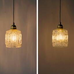 Small Vintage Pendant Lamp Mid Century Modern Hanging Light 60S Ceiling Fixture Rewired Retro Glass Lampshade Amber Brass - thumbnail 4