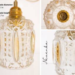Small Vintage Pendant Lamp Mid Century Modern Hanging Light 60S Ceiling Fixture Rewired Retro Glass Lampshade Amber Brass - thumbnail 3