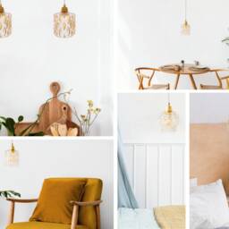 Small Vintage Pendant Lamp Mid Century Modern Hanging Light 60S Ceiling Fixture Rewired Retro Glass Lampshade Amber Brass - thumbnail 2