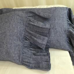 A Pair Of Chambray Denim Pillow Cases With Mermaid Long Ruffles, Bedding Ruffles - thumbnail 3