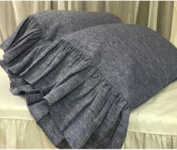 A Pair Of Chambray Denim Pillow Cases With Mermaid Long Ruffles, Bedding Ruffles - thumbnail 1