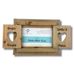 Double Trouble - Brother Sister Twins Siblings Multiples Friends Baby Christening Personalised Driftwood Heart Shutter Photo Frame 6x4 - thumbnail 3