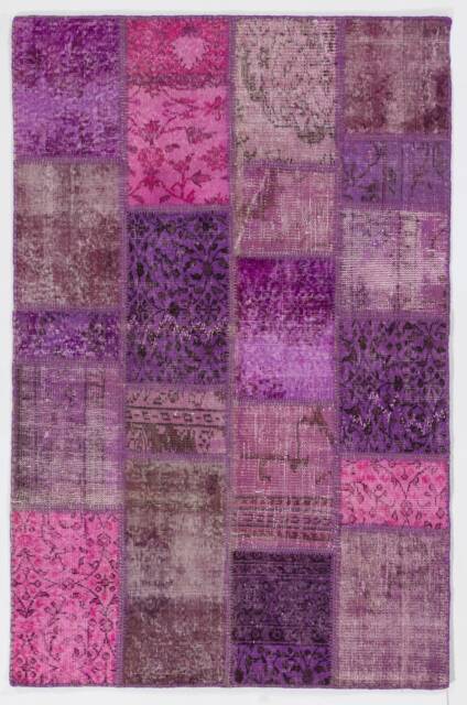4' X 6' Pink, Lilac, Lavender & Purple Patchwork Rug, Handmade From Overdyed Turkish Rugs - image 1