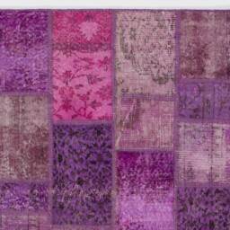 4' X 6' Pink, Lilac, Lavender & Purple Patchwork Rug, Handmade From Overdyed Turkish Rugs - thumbnail 3