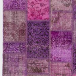 4' X 6' Pink, Lilac, Lavender & Purple Patchwork Rug, Handmade From Overdyed Turkish Rugs - thumbnail 4