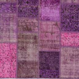 4' X 6' Pink, Lilac, Lavender & Purple Patchwork Rug, Handmade From Overdyed Turkish Rugs - thumbnail 2