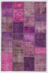 4' X 6' Pink, Lilac, Lavender & Purple Patchwork Rug, Handmade From Overdyed Turkish Rugs - thumbnail 1