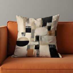 Modern Abstract Geometric Cushion Cover, Black & Terracotta Blocks Pillow Case, Minimalist Decorative Throw Cover - thumbnail 2