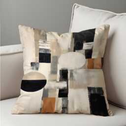 Modern Abstract Geometric Cushion Cover, Black & Terracotta Blocks Pillow Case, Minimalist Decorative Throw Cover