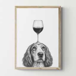 Springer Spaniel Dog Art Print, Funny & Wine Drawing, Lover Wall Decor, Lovers Gifts - thumbnail 1