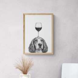 Springer Spaniel Dog Art Print, Funny & Wine Drawing, Lover Wall Decor, Lovers Gifts - thumbnail 2