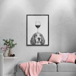 Springer Spaniel Dog Art Print, Funny & Wine Drawing, Lover Wall Decor, Lovers Gifts - thumbnail 3