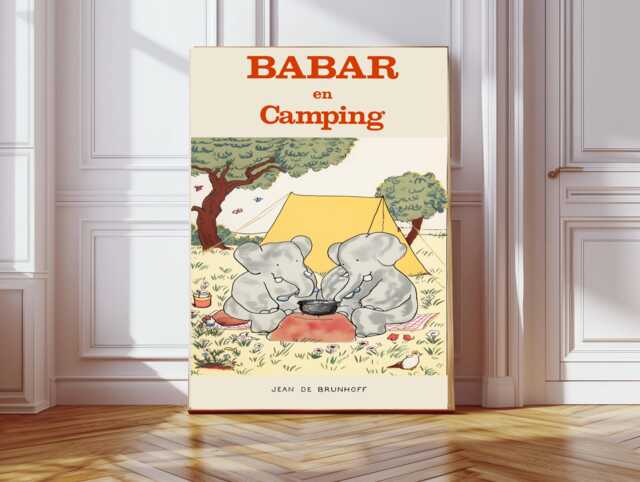 Babar The Elephant Camping Nursery Wall Art Retro Kids Decor Quote Genre Neutral Baby Illustration Print - image 1