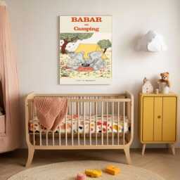 Babar The Elephant Camping Nursery Wall Art Retro Kids Decor Quote Genre Neutral Baby Illustration Print - thumbnail 2