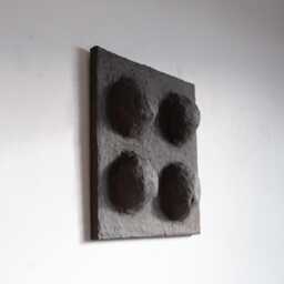 Wabi Sabi Abstract Wall Art. Textured 3D Wall Sculpture Made Of Plaster & Paper Mache. Organic Japandi Home Decor. Dark Black Relief, Boho - thumbnail 4
