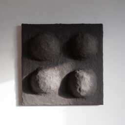 Wabi Sabi Abstract Wall Art. Textured 3D Wall Sculpture Made Of Plaster & Paper Mache. Organic Japandi Home Decor. Dark Black Relief, Boho - thumbnail 2