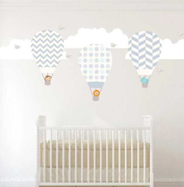 Boys Wall Decals Hot Air Balloons Animals, Stickers, Nursery Decals, Decor, Stickers Nursery, Baby - image 1